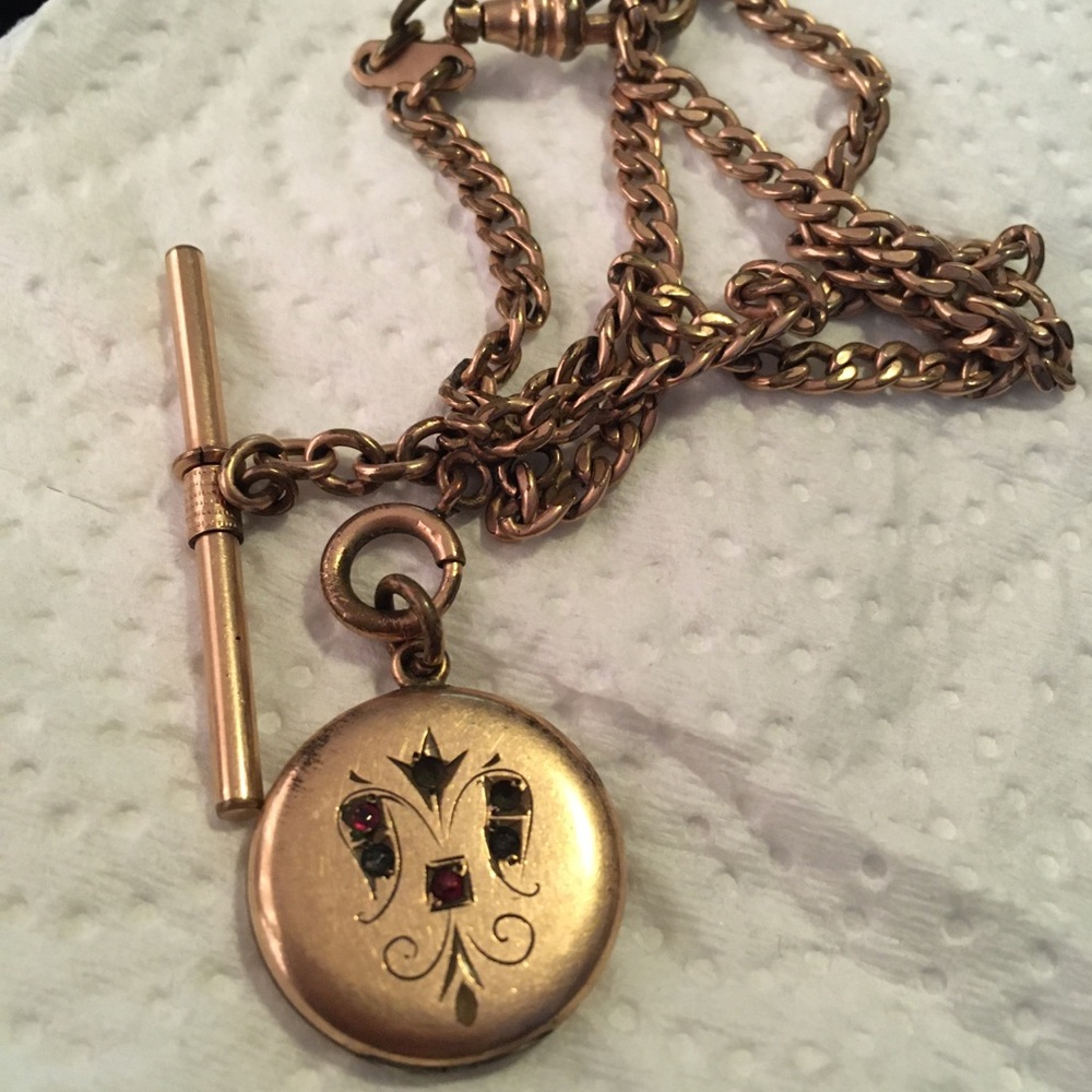 Vintage Watch Fob with stones and photo